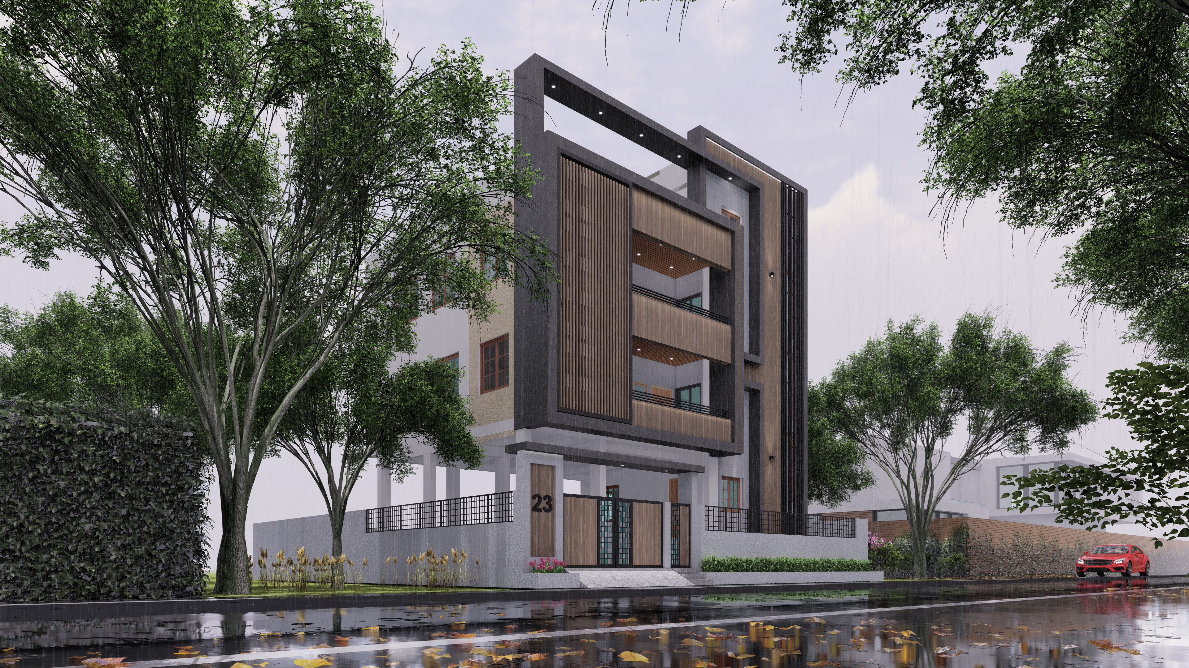 Contemporary facade and modern villa architecture in Madurai